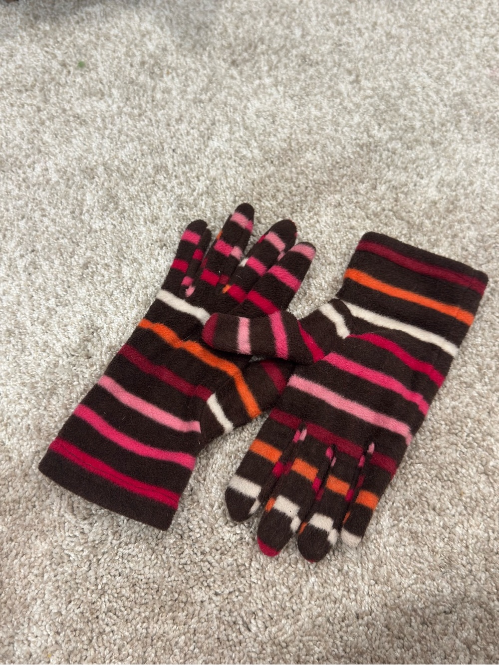 y2K - mid 2000s Aeropostale Striped Brown, Pink, Orange & White Gloves